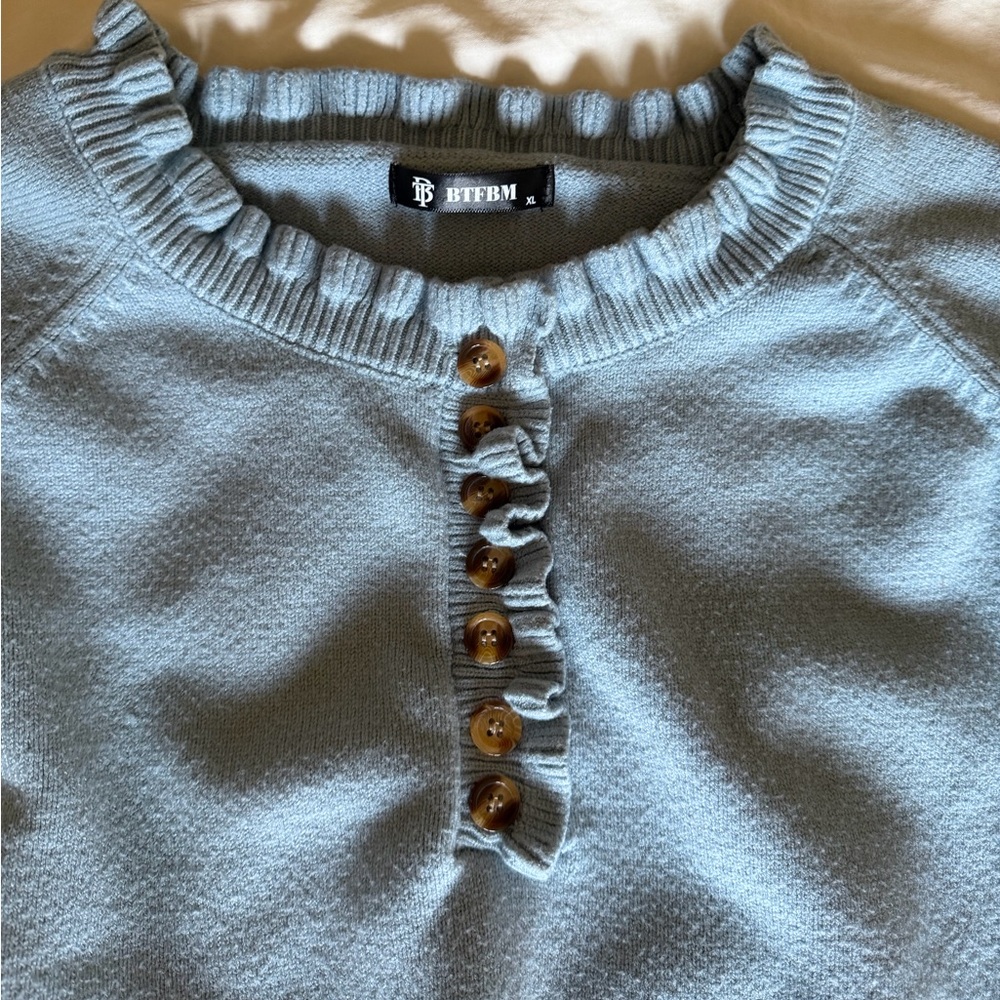 Blue Ruffle Knit Sweater - Picture 5 of 5